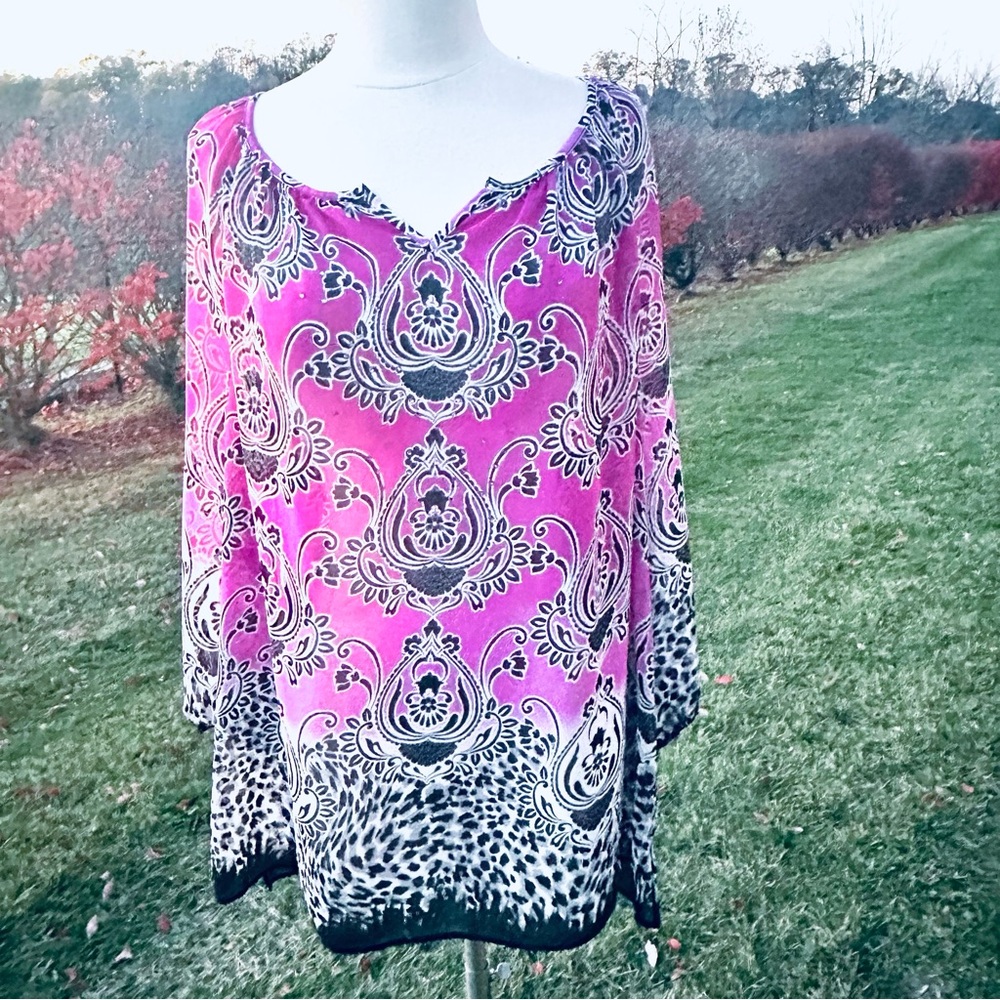 JM Collection Stylish Purple Floral Tunic XL - Picture 4 of 15